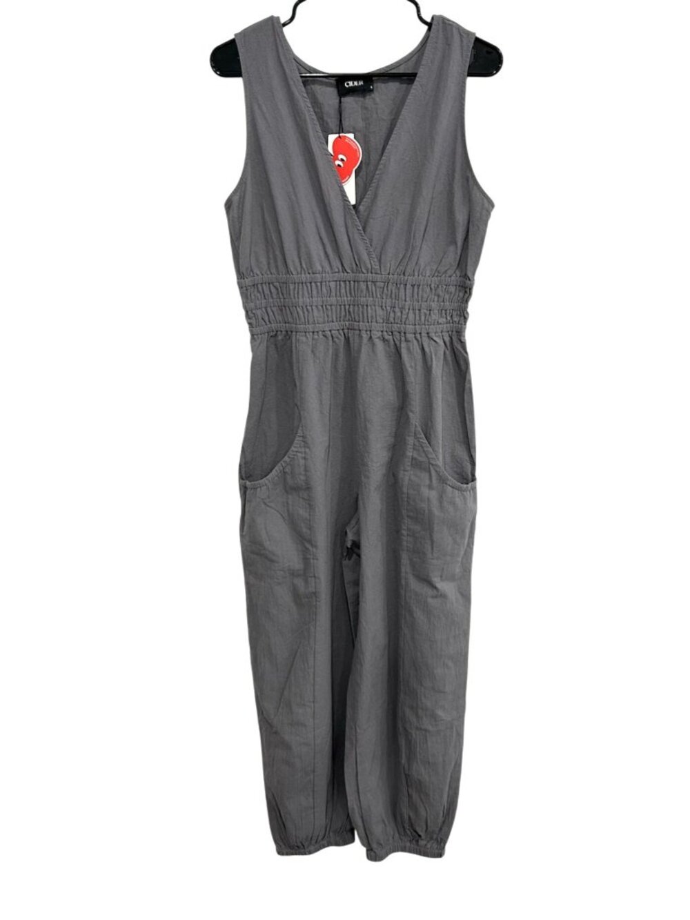Cider Large Gray Sleeveless Elastic Waist Jumpsuit Pockets Clean Girl NWT - Picture 1 of 13